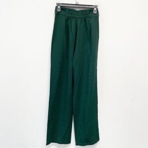 Halara Womens High Waisted Button Green Shirred Straight Leg Work Pants Size M